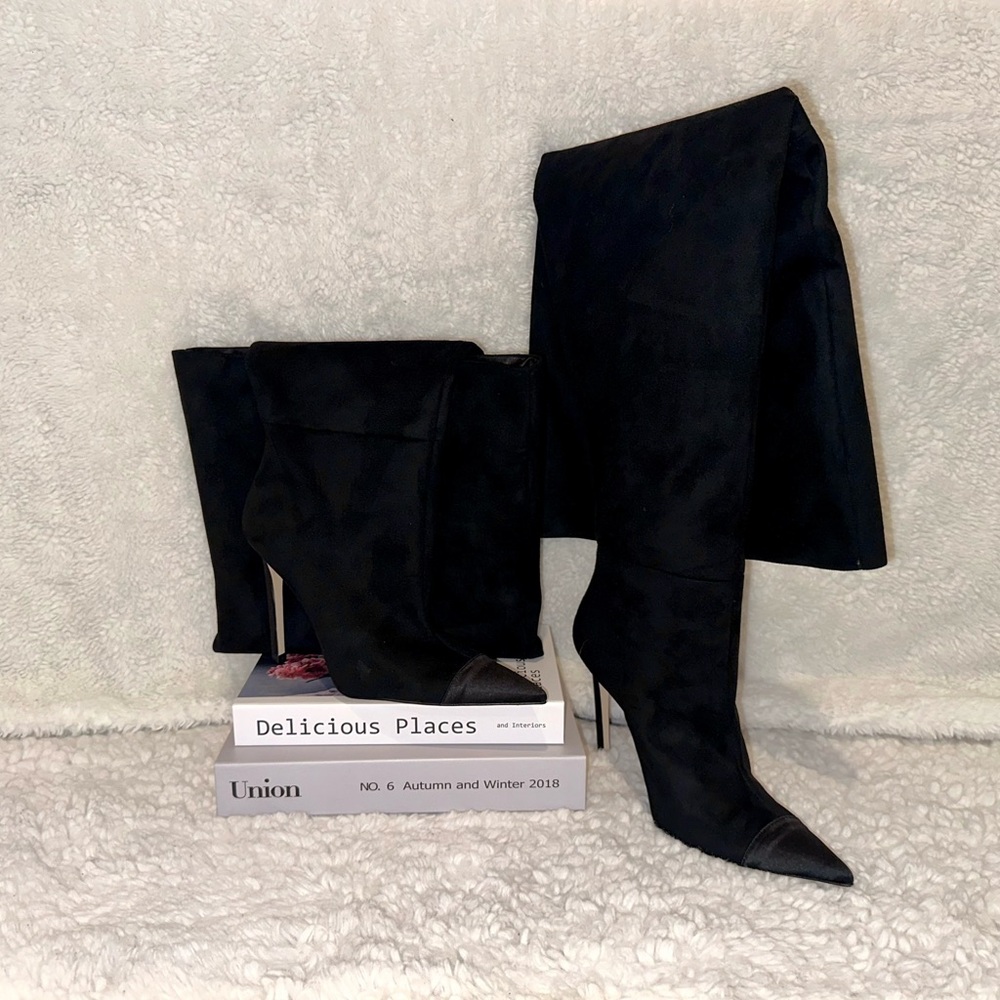 Good American Wide Leg Heel Boots